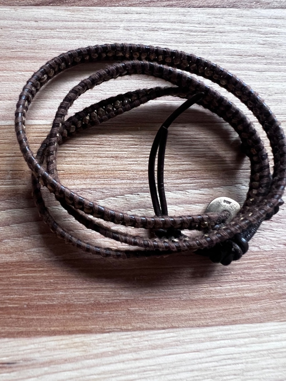 Chan Luu Leather Brown Leather Wrap Bracelet with Gold beads and Sterling Clasp - Picture 5 of 5